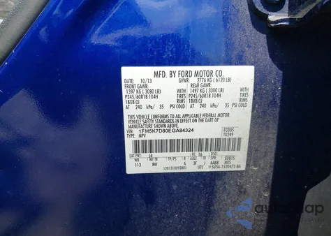 2014 Ford Explorer Xlt из США, поврежденный, VIN 1FM5K7D80EGA84324